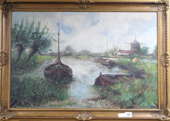 B.H. Holmann, oil on canvas, Dutch canal scene, 60 x 90cm